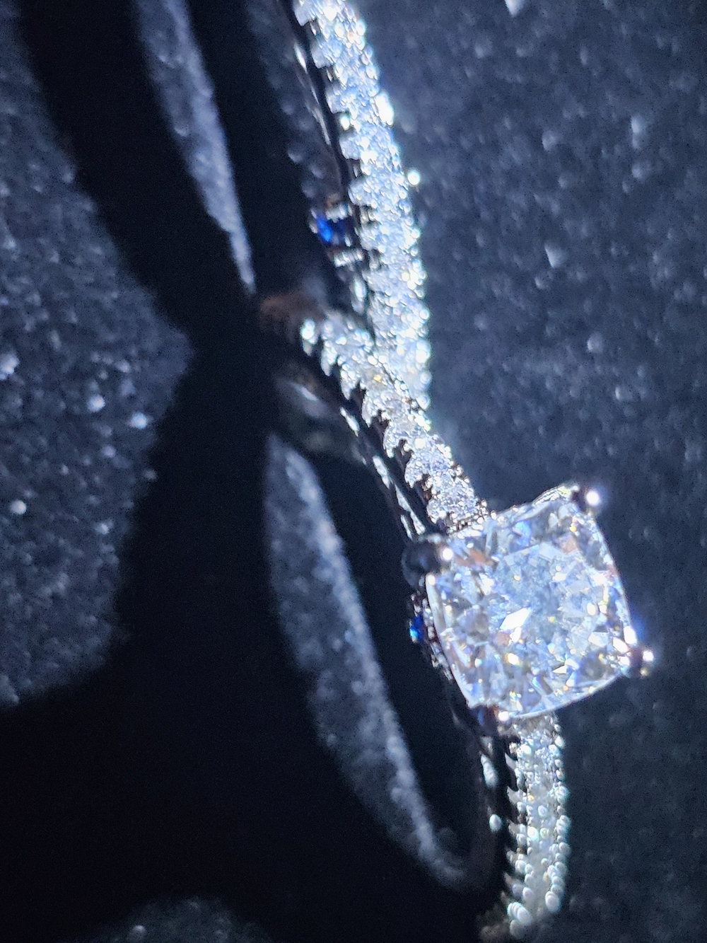 Cushion-Cut White Halo Engagement Ring with Pave Band - Women Jewelry